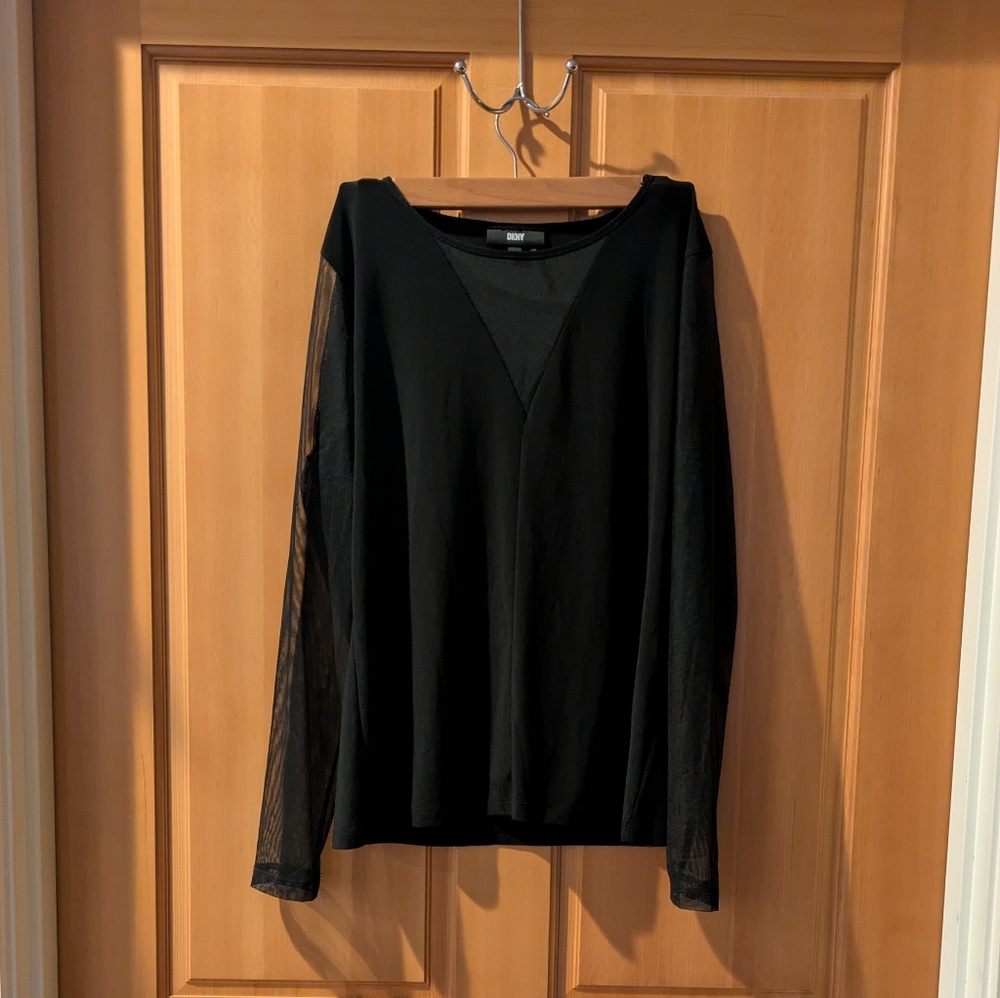 DKNY Black Crewneck Top with Logo Accent